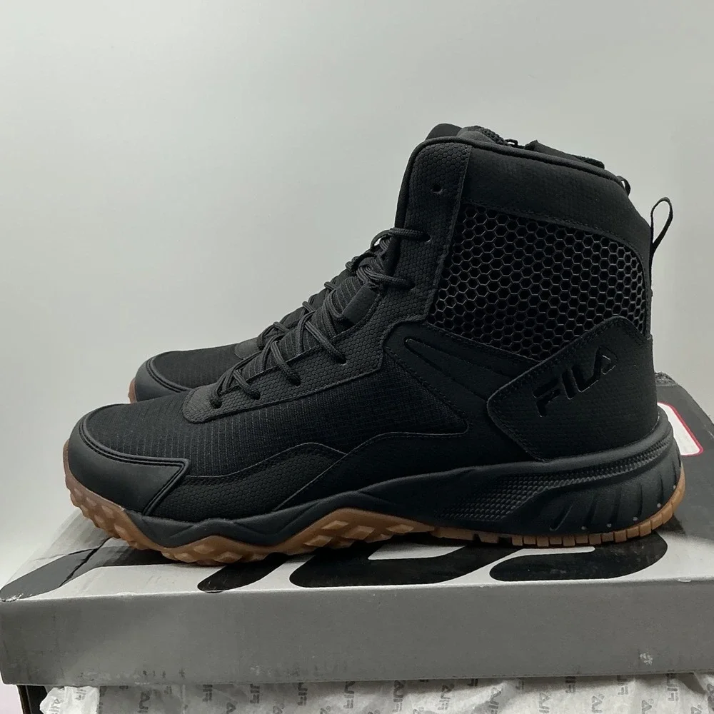 Fila Edgewater 12 Tactical Boots Mens 10.5 Black Gum Side Zip 1LM00358-976